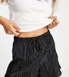 Topshop Petite Plisse Shorts In Black