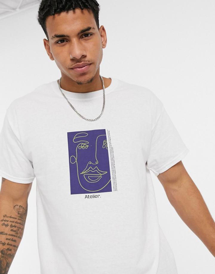 New Look Oversized T-shirt With Face Sketch Print In White-green