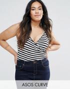 Asos Curve Cami Body With Wrap Front In Stripe - Multi