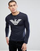 Emporio Armani Crew Neck Logo Long Sleeve Top In Navy - Navy