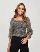 Miss Selfridge Shirred Blouse In Cute Floral-black