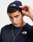 The North Face Logo Cuffed Beanie In Navy