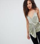 Asos Design Tall Cami With Asymmetric Hem In Slinky-green