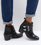 Office Alexia Black Leather Western Ankle Boots