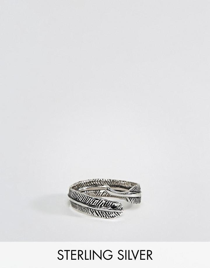Asos Sterling Silver Ring With Wrap Around Feather Design - Silver