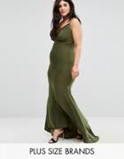 Club L Plus Strappy Back Maxi Dress With Fishtail - Green