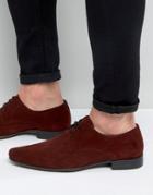 Asos Pointed Derby Shoes In Burgundy Suede - Red