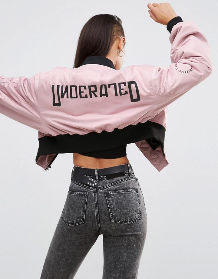 Asos Bomber Jacket With Extreme Arm And Logo - Pink