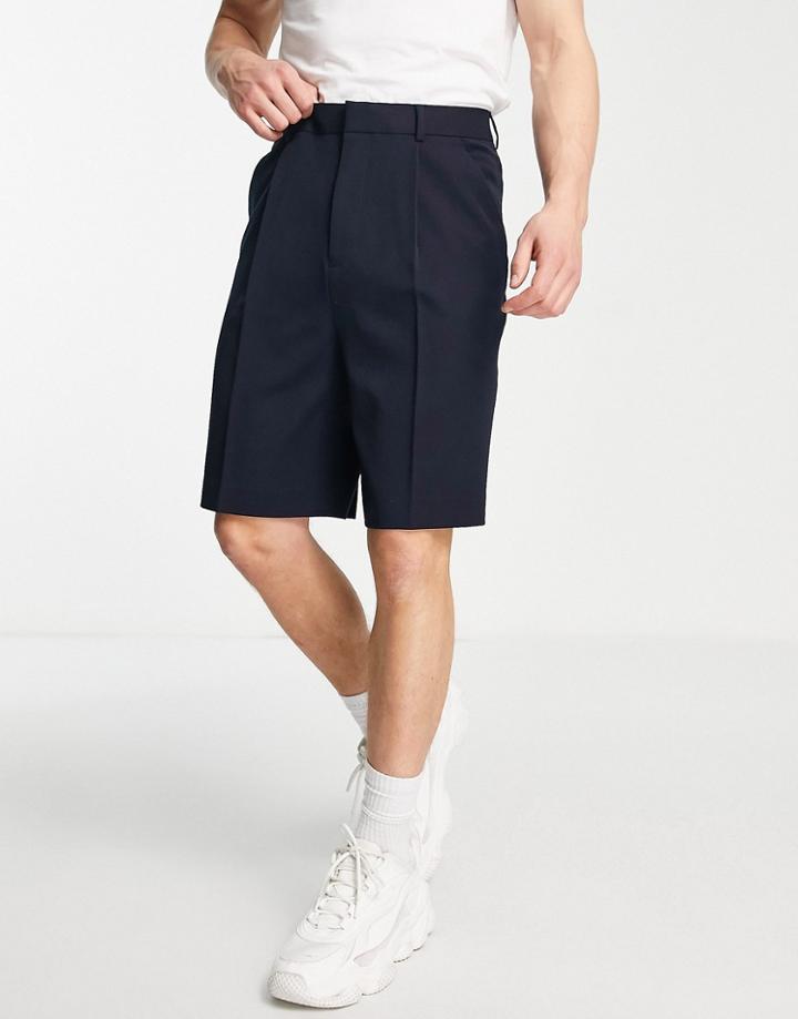 Asos Design Smart Wide Shorts In Navy