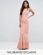 Jarlo Tall Allover Lace High Neck Maxi Dress - Pink