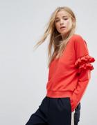New Look Frill Sleeve Sweat - Red