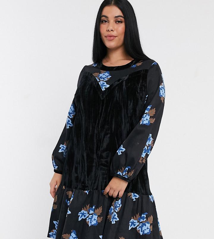 Lost Ink Plus Midi Dress With Velvet Inserts