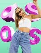 Asos Design Bandeau Crop Top With Keyhole Cut Out In White