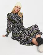 Violet Romance Asymmetric Hem Midi Dress In Floral Print-multi