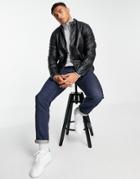 Barneys Originals Faux Leather Racer Jacket In Black