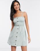 Missguided Shirred Cami Skater Dress In Mint Green