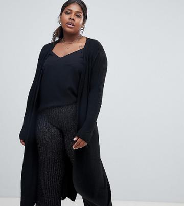 Micha Lounge Curve Maxi Cardigan With Side Split - Black