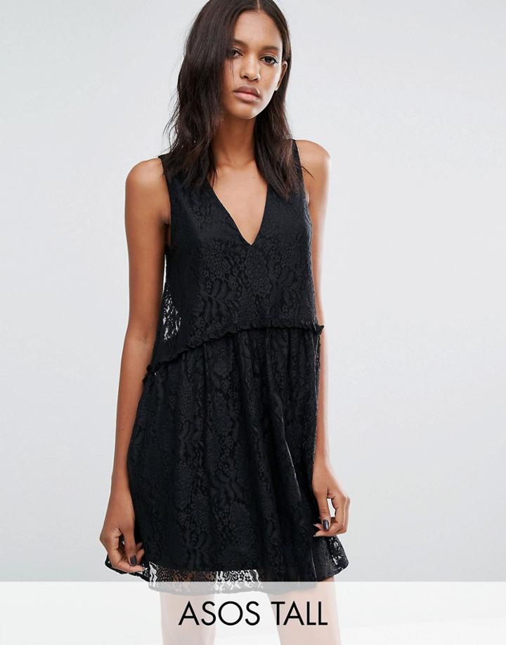 Asos Tall Lace Smock Dress - Black