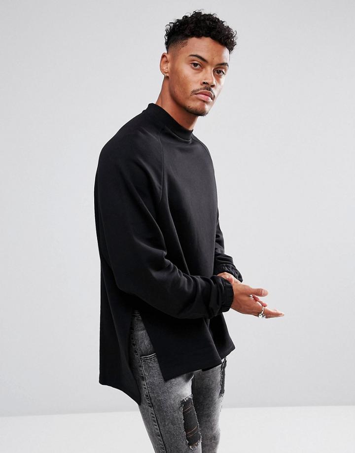 Asos Super Longline Oversized Sweatshirt With Side Splits And Dropped Hem - Black
