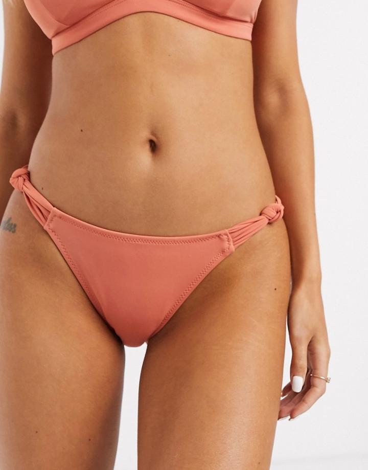 New Look Knot Detail Tie Side Bikini Bottoms In Coral-orange