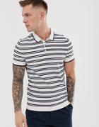 Celio Knitted Polo With Stripe In White - White