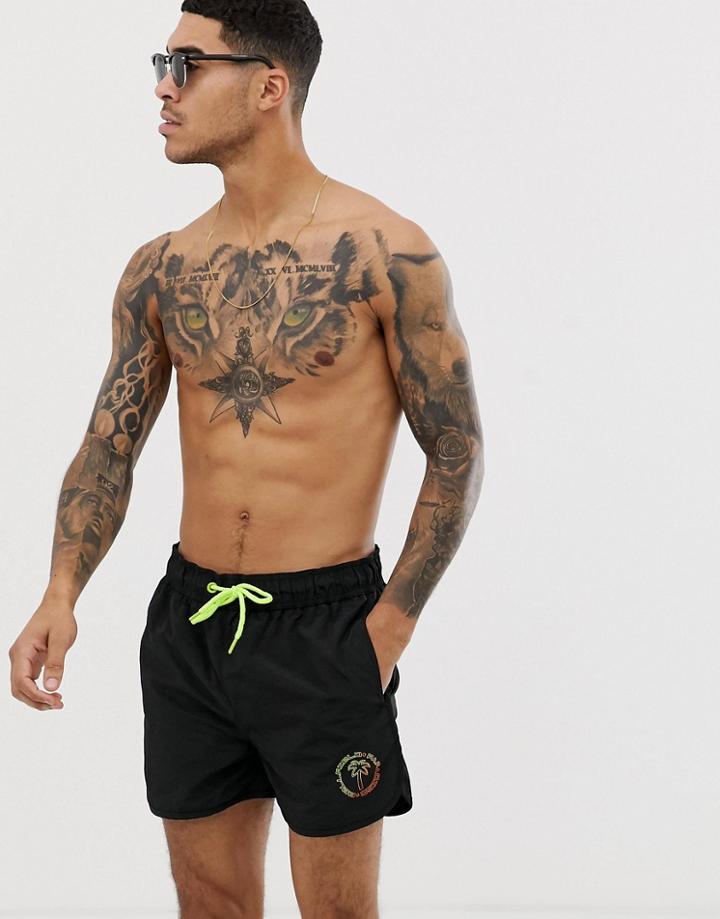 Bellfield Paradiso Logo Swim Shorts In Black - Black