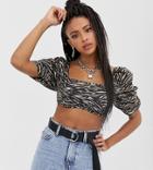 Collusion Super Crop Top With Zebra Statement Sleeves-multi