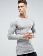 Asos Longline Crew Neck Sweater In Muscle Fit - Gray