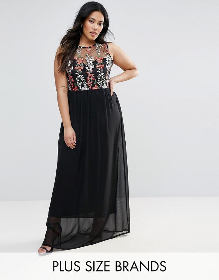 Club L Plus Maxi Dress With Embroidered Top - Black