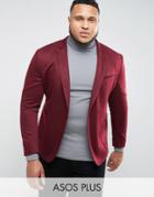 Asos Plus Super Skinny Blazer In Burgundy Jersey - Gray