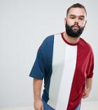 Asos Design Plus Oversized T-shirt With Vertical Color Block In Burgundy - Red
