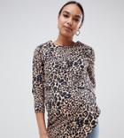 Asos Design Maternity Nursing Asymmetric Top With Double Layer In Natural Leopard Print - Multi