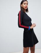 Morgan Ribbed Knitted Dress With Side Stripe Detail In Black