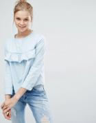 Liquor & Poker Ruffle Oversize Chambray Top - Blue