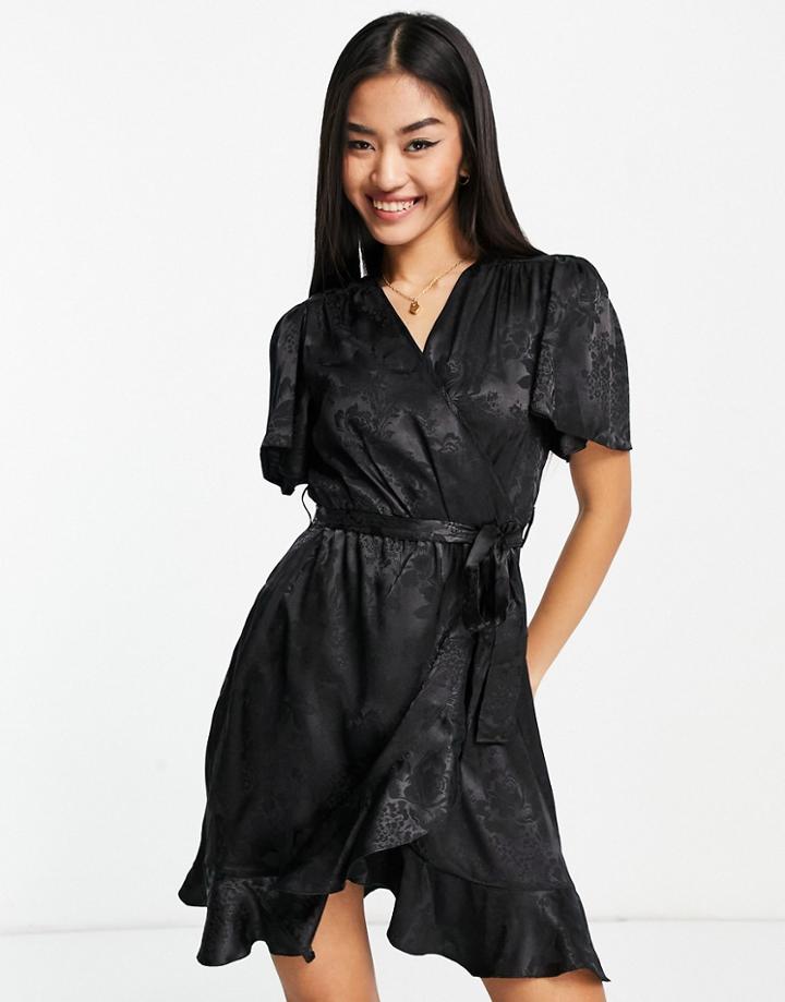 New Look Satin Wrap Dress In Black