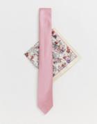 River Island Wedding Pink Tie Set With Floral Print