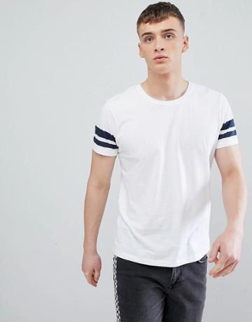 Esprit Regular Fit T-shirt In White With Navy Arm Stripe - White