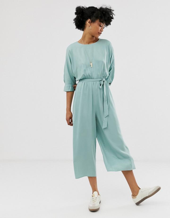 Asos Design Tie Waist Jumpsuit - Green