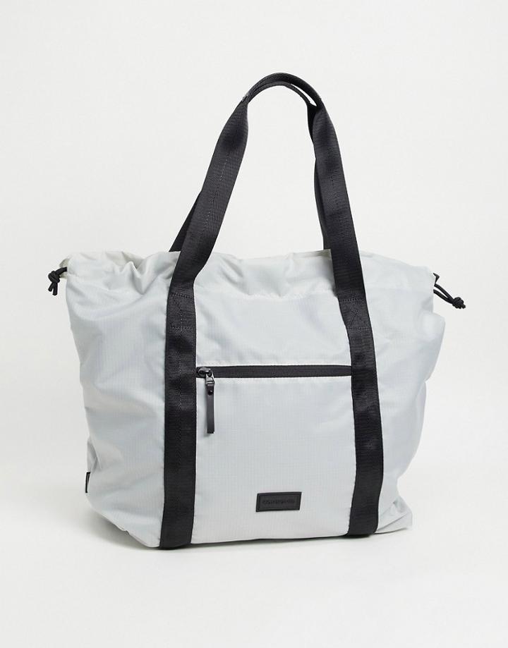 Consigned Draw Top Tote In Light Gray With Black Strap Detail-grey