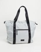 Consigned Draw Top Tote In Light Gray With Black Strap Detail-grey