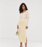 Asos Design Tall Denim High Waisted Seam Detail Midi Skirt - Stone