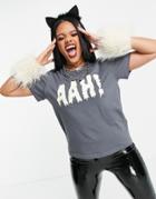 Asos Design Halloween T-shirt With Ahhh Print In Charcoal-grey