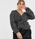 Outrageous Fortune Plus Ruched Plunge Front Blouse In Polka Print
