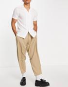Asos Design Oversized Tapered Smart Pants With Double Pleat In Stone-neutral