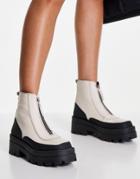 Schuh The Edit Pyper Leather Chunky Boots In Ecru-white
