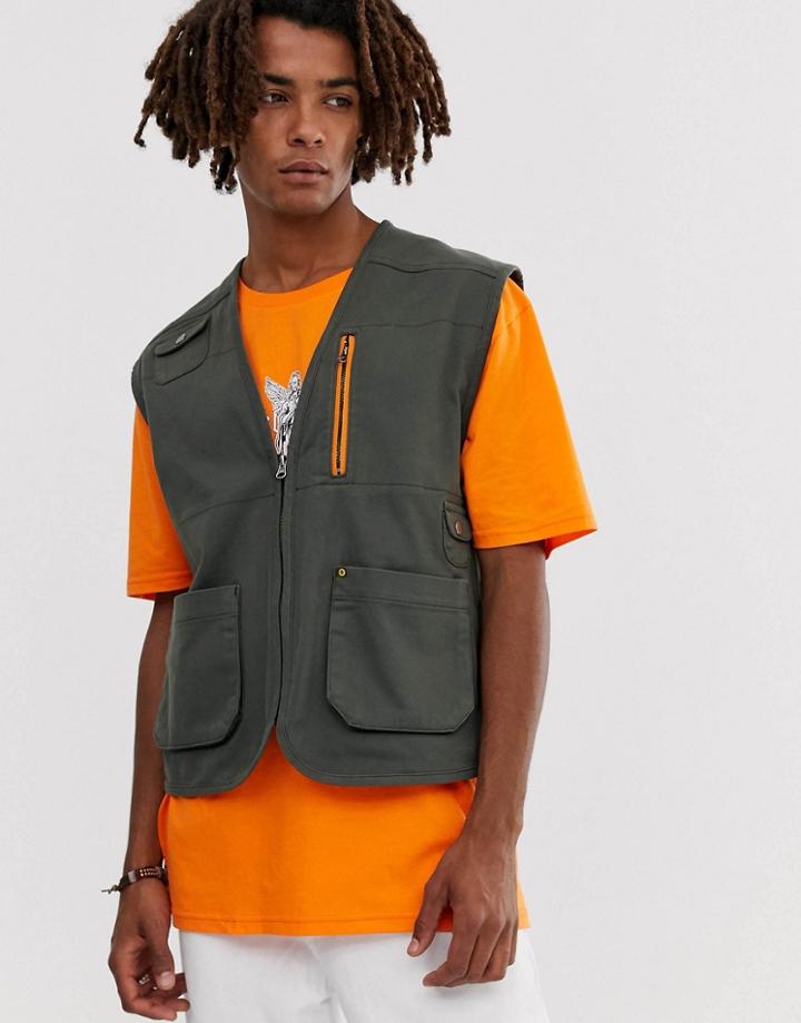 Brooklyn Supply Co Utility Vest With Pockets In Khaki - Green