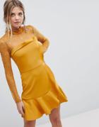 Asos Delicate Lace & Scuba Ruffle Shift Mini Dress - Yellow