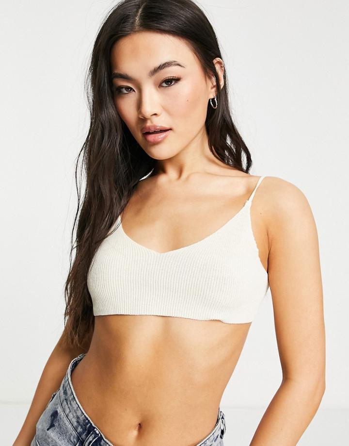 Na-kd X Zoe Pastelle Twisted Knitted Top In Off White-orange