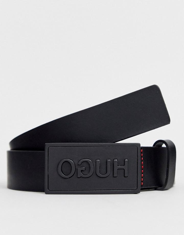 Hugo Gillo Plaque Leather Belt In Black