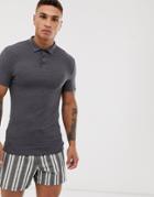 Asos Design Muscle Fit Jersey Polo In Charcoal Marl - Gray